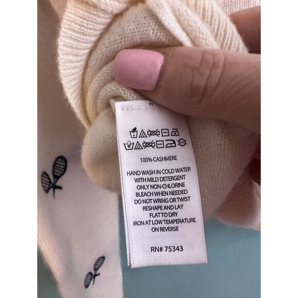 Rachel Zoe Tennis Embroidered 2 Ply White Cashmere Crewneck Sweater - Picture 5 of 5